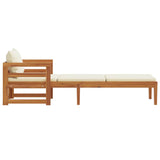 Sun Lounger with Cream White Cushions Solid Acacia Wood - Rear View