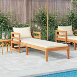 Sun Lounger with Cream White Cushions Solid Acacia Wood