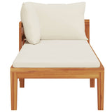 Sun Lounger with 1 Armrest Cream White Solid Acacia Wood - 45-Degree Angle