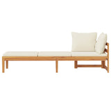 Sun Lounger with 1 Armrest Cream White Solid Acacia Wood - Rear View