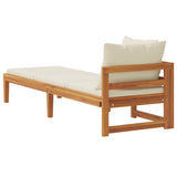 Sun Lounger with 1 Armrest Cream White Solid Acacia Wood - Close-Up Angle
