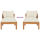 Sun Lounger with 1 Armrest Cream White Solid Acacia Wood
