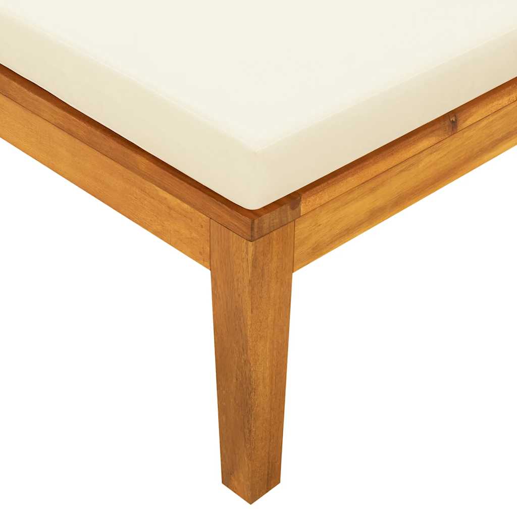 Sun Lounger with 1 Armrest Cream White Solid Acacia Wood