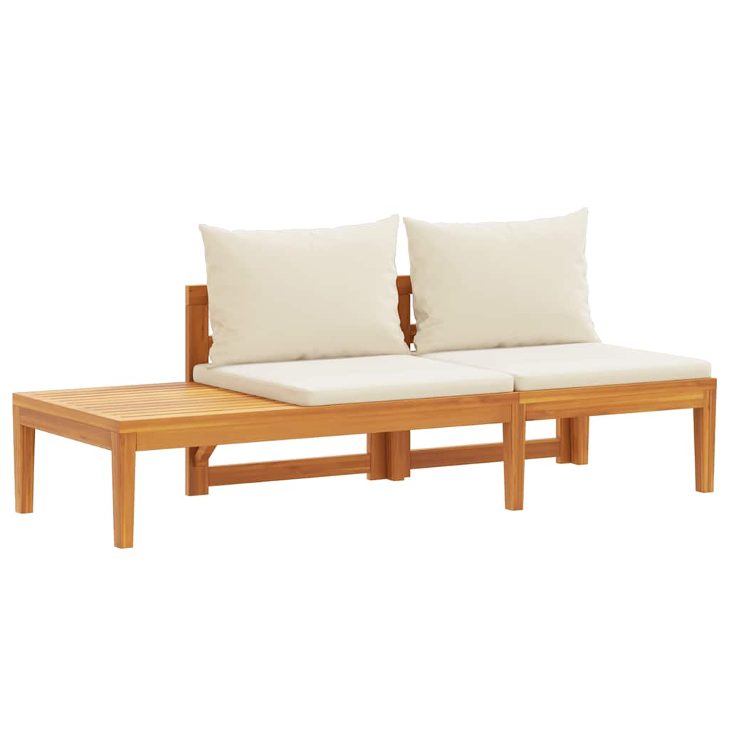 Garden Bench with Table Cream White Cushions Solid Acacia Wood