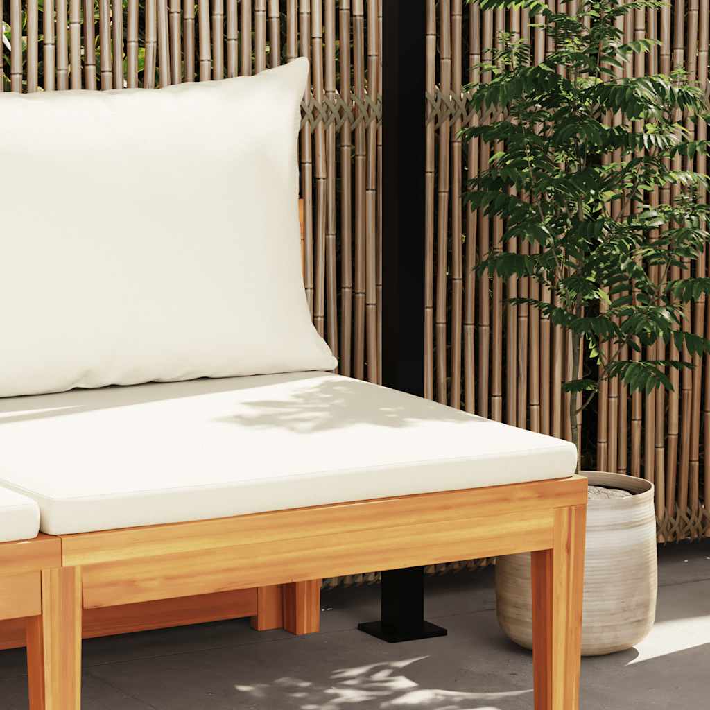 Garden Bench with Table Cream White Cushions Solid Acacia Wood