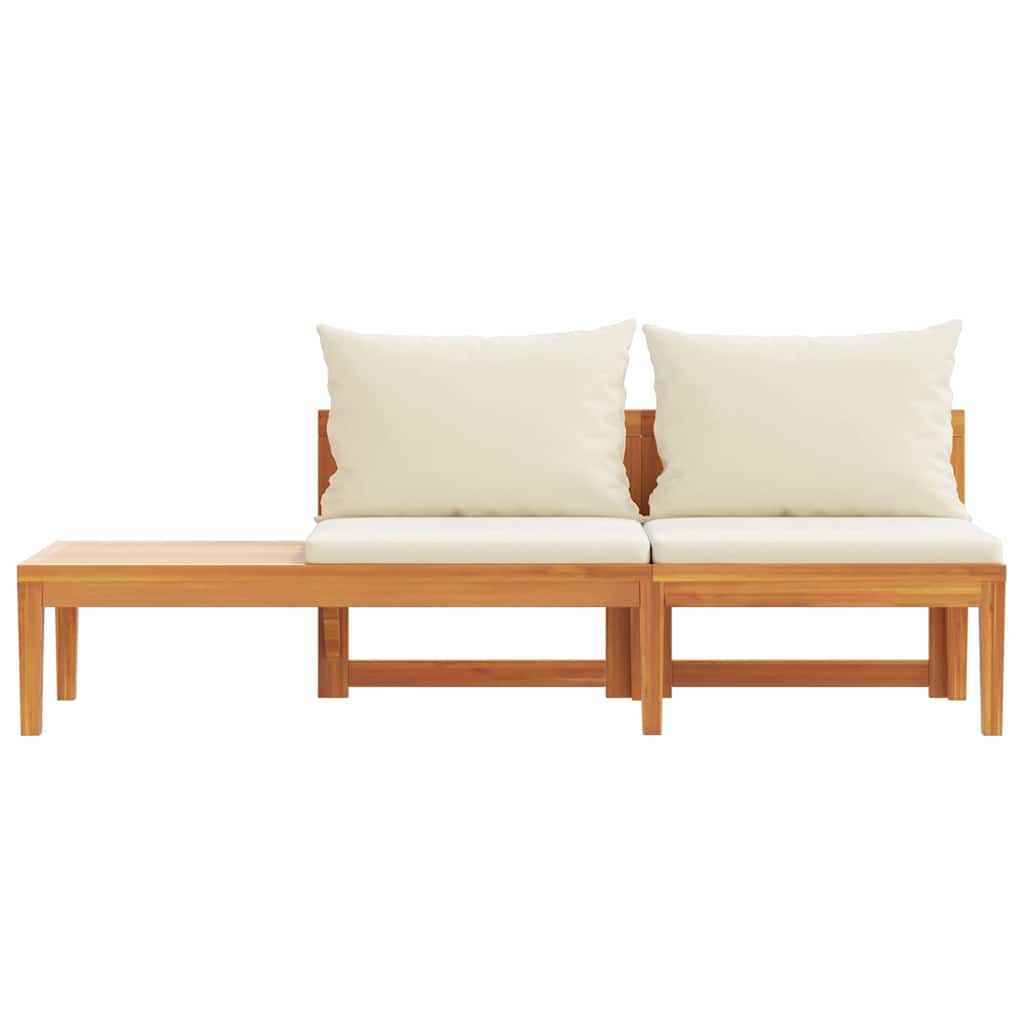 Garden Bench with Table Cream White Cushions Solid Acacia Wood