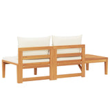 Garden Bench with Table Cream White Cushions Solid Acacia Wood - Close-Up Angle