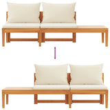 Garden Bench with Table Cream White Cushions Solid Acacia Wood