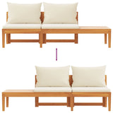 Garden Bench with Table Cream White Cushions Solid Acacia Wood - Low Angle