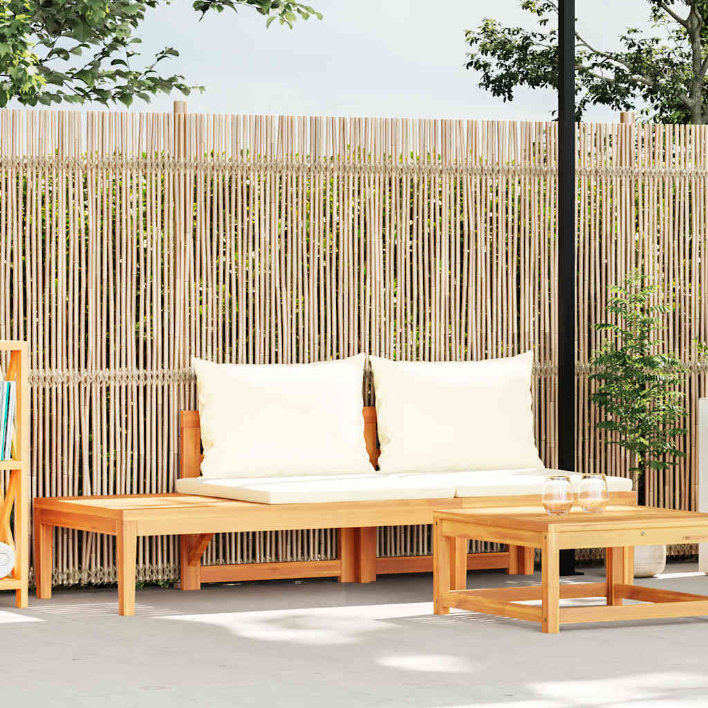Garden Bench with Table Cream White Cushions Solid Acacia Wood
