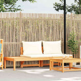 Garden Bench with Table Cream White Cushions Solid Acacia Wood