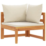 Corner Sofa with Cream White Cushions Solid Acacia Wood - Front View