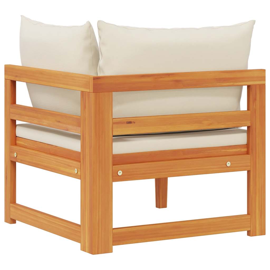 Corner Sofa with Cream White Cushions Solid Acacia Wood