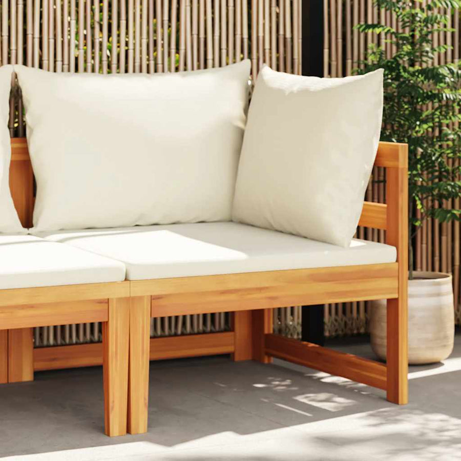 Corner Sofa with Cream White Cushions Solid Acacia Wood