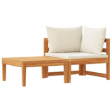 2 Piece Garden Lounge Set with Cream White Cushions Acacia Wood - Front View