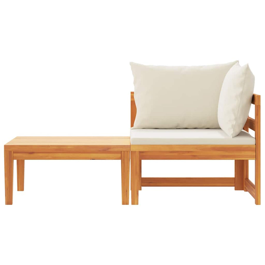 2 Piece Garden Lounge Set with Cream White Cushions Acacia Wood
