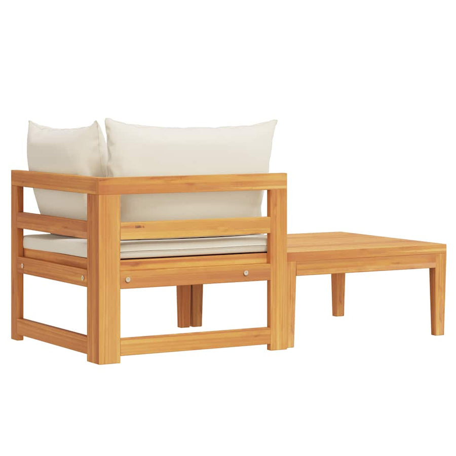 2 Piece Garden Lounge Set with Cream White Cushions Acacia Wood