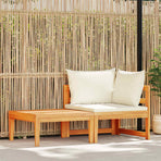 2 Piece Garden Lounge Set with Cream White Cushions Acacia Wood