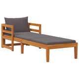 Sun Lounger with Dark Grey Cushions Solid Acacia Wood - Front View
