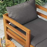 Sun Lounger with Dark Grey Cushions Solid Acacia Wood - Side View