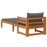 Sun Lounger with Dark Grey Cushions Solid Acacia Wood - Close-Up Angle