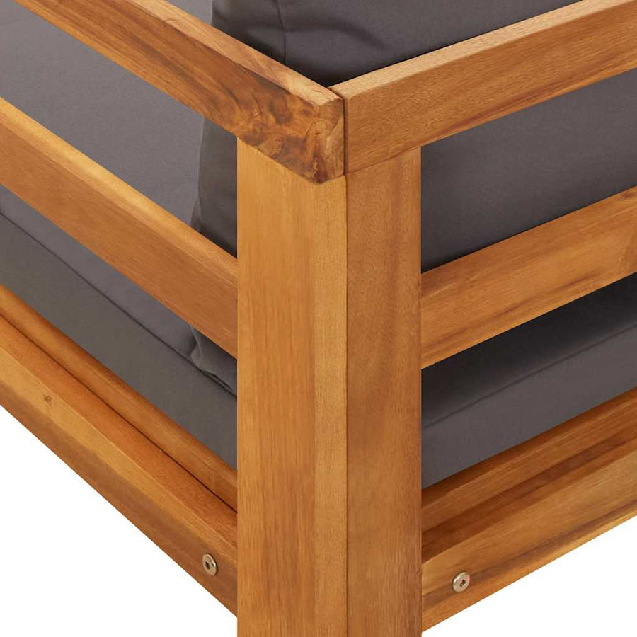 Sun Lounger with Dark Grey Cushions Solid Acacia Wood