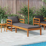 Sun Lounger with Dark Grey Cushions Solid Acacia Wood
