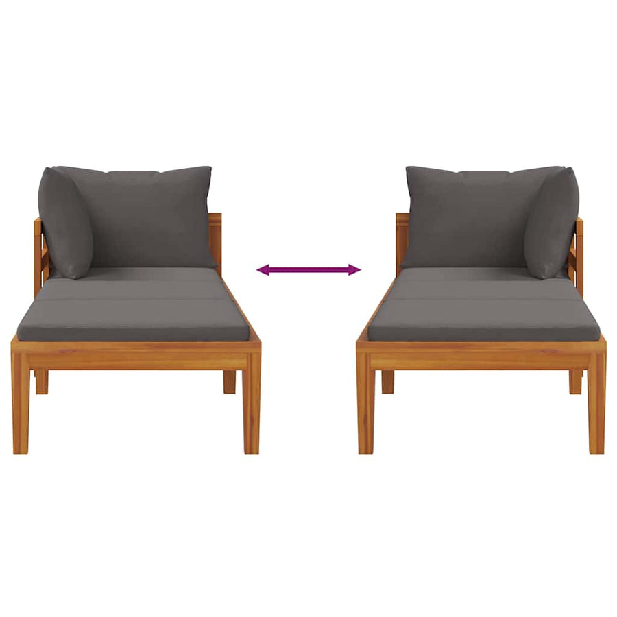 Sun Lounger with 1 Armrest Dark Grey Solid Acacia Wood
