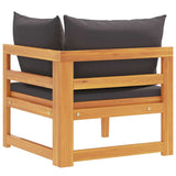 Corner Sofa with Dark Grey Cushions Solid Acacia Wood - Close-Up Angle