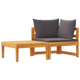 2 Piece Garden Lounge Set with Dark Grey Cushions Acacia Wood - Front View