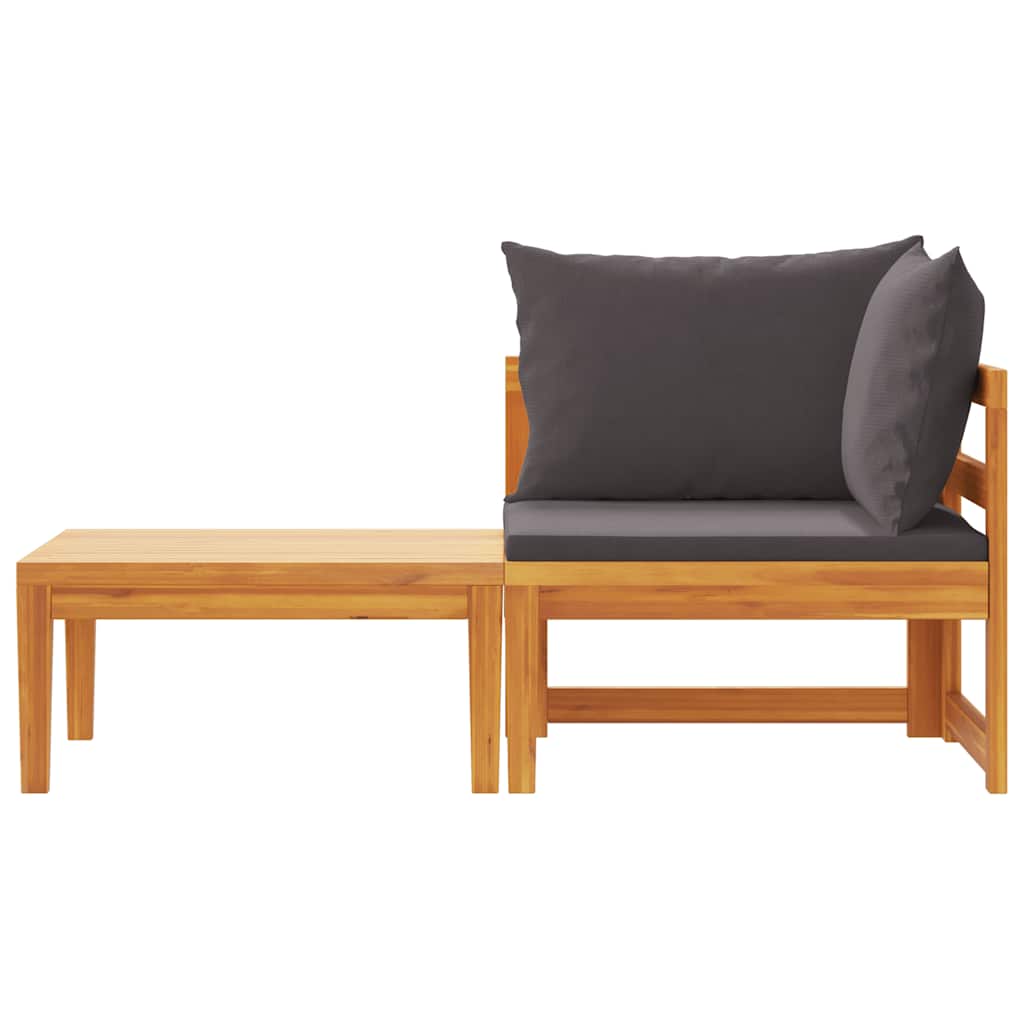 2 Piece Garden Lounge Set with Dark Grey Cushions Acacia Wood