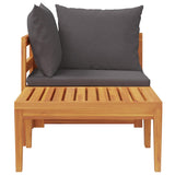 2 Piece Garden Lounge Set with Dark Grey Cushions Acacia Wood - Rear View