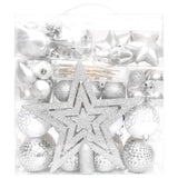 70 Piece Christmas Bauble Set Silver and White - Front View