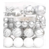 70 Piece Christmas Bauble Set Silver and White - Side View