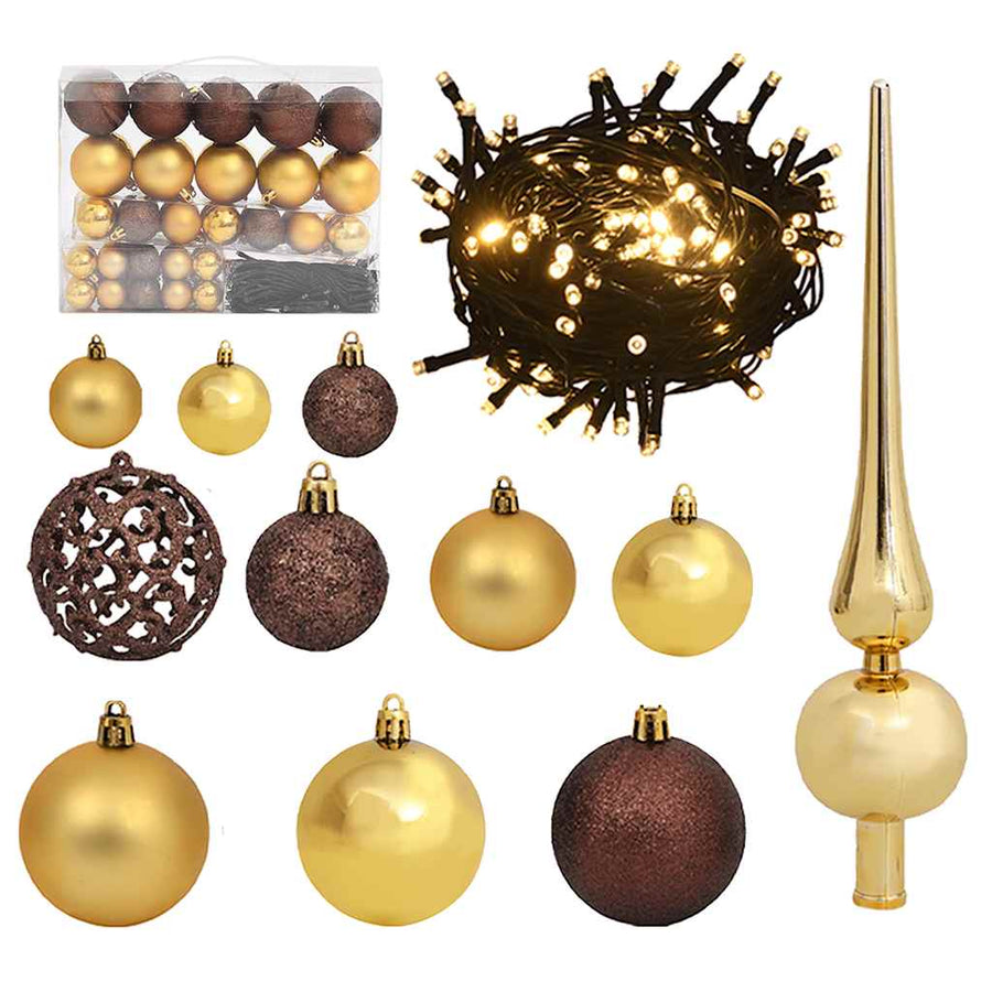 60 Piece Christmas Ball Set with Peak and 150 LEDs Gold&Bronze