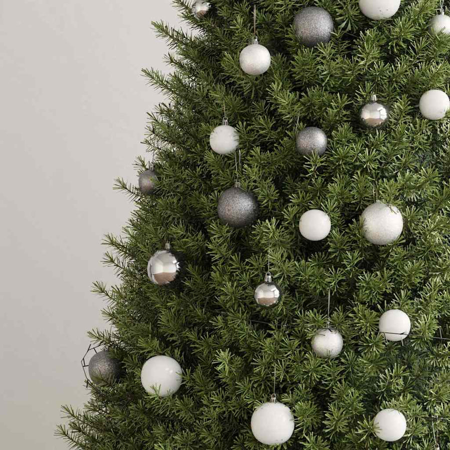60 Piece Christmas Ball Set with Peak and 150 LEDs White&Gey