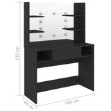 Makeup Table with LED Lights 100x40x135 cm MDF Black - Rear View
