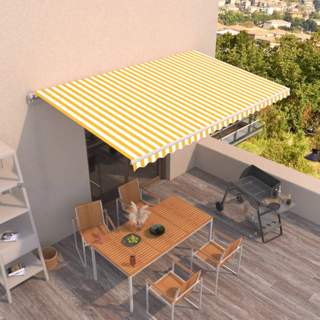 Manual Retractable Awning 500x300 cm Yellow and White (313193+313176)