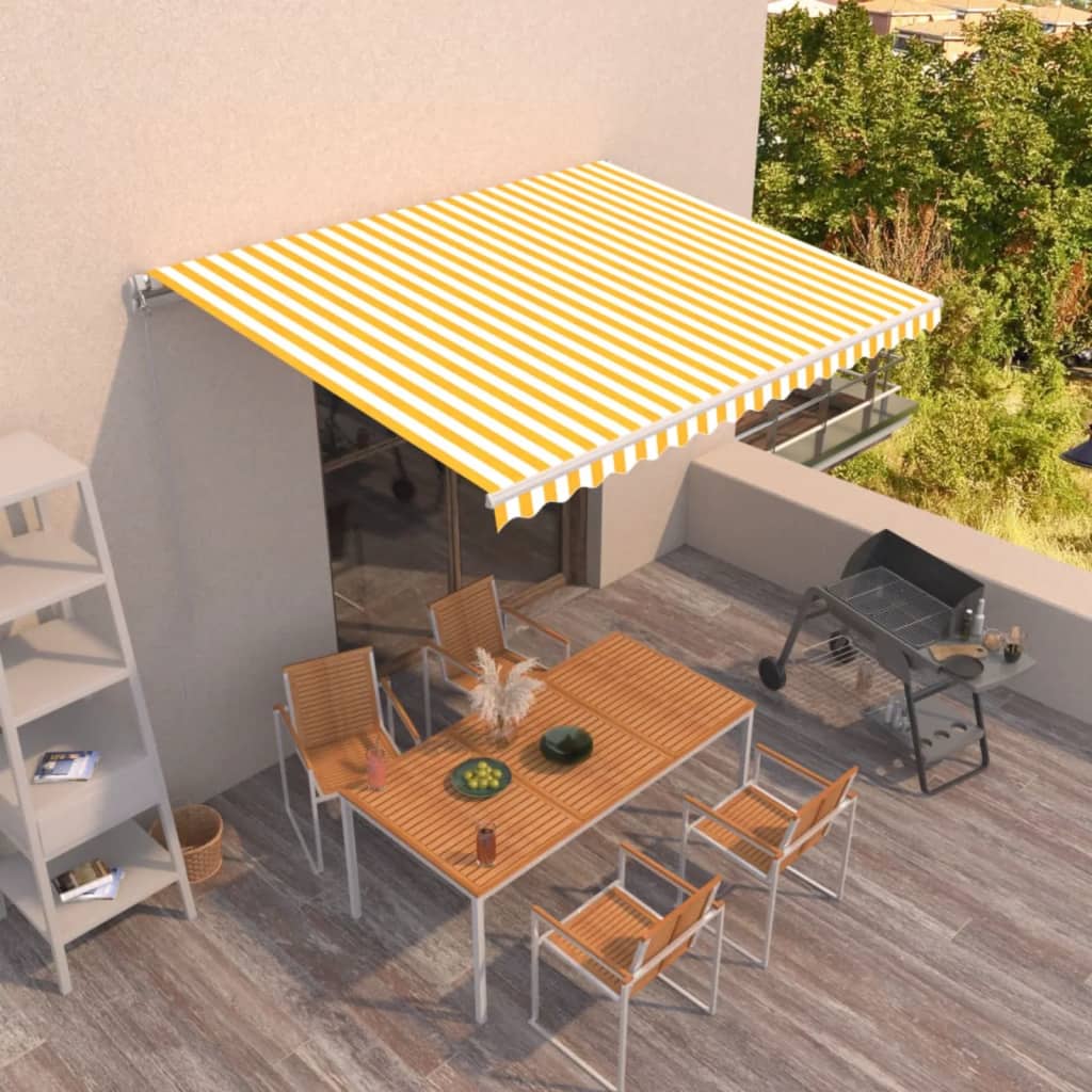 Manual Retractable Awning 400x350 cm Yellow and White (313195+313177)