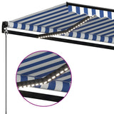 Manual Retractable Awning with LED 300x250 cm Blue and White - 45-Degree Angle