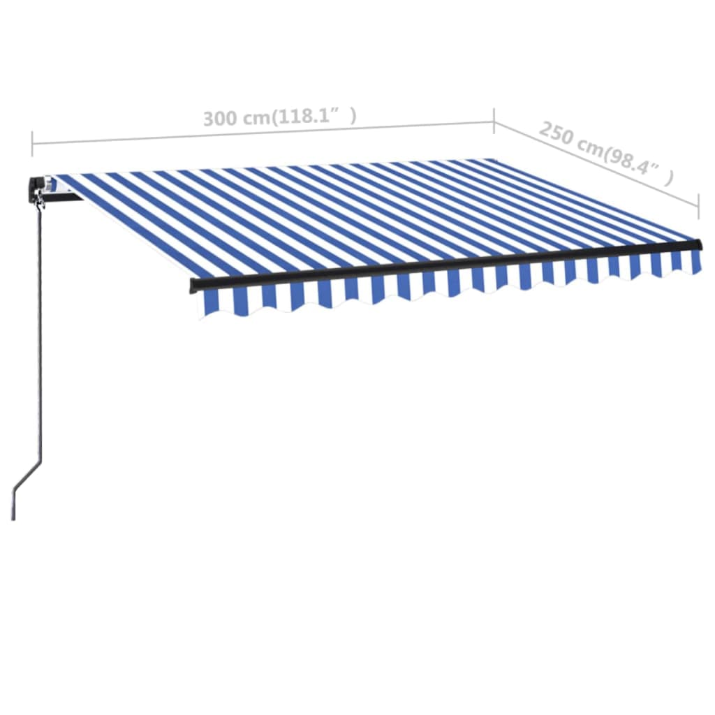 Manual Retractable Awning with LED 300x250 cm Blue and White