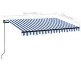 Manual Retractable Awning with LED 300x250 cm Blue and White - Close-Up Angle