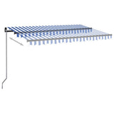 Manual Retractable Awning with LED 400x300 cm Blue and White - Side View