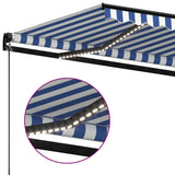 Manual Retractable Awning with LED 400x300 cm Blue and White