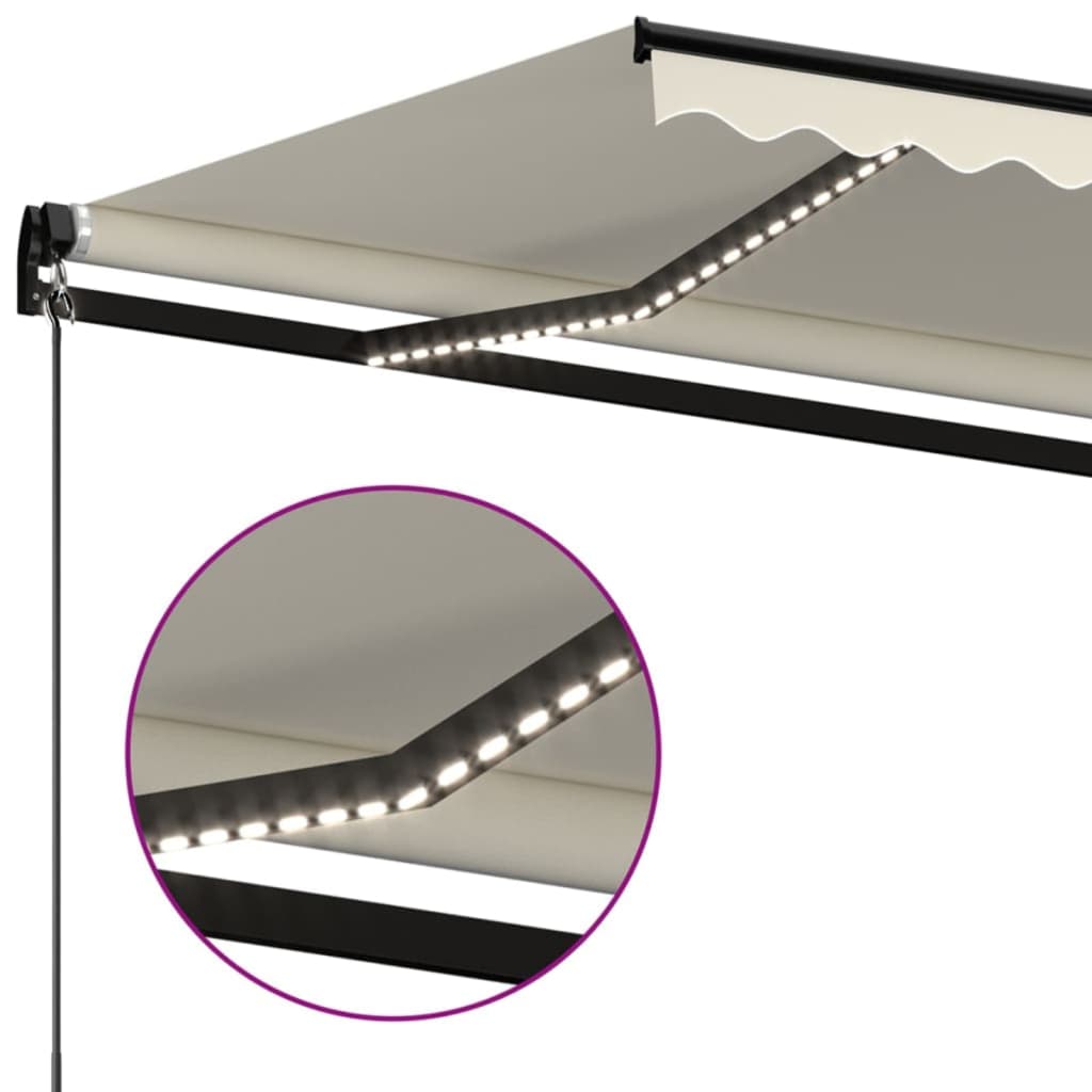 Manual Retractable Awning with LED 400x300 cm Cream