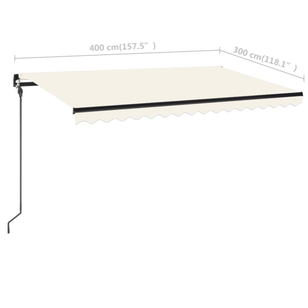 Manual Retractable Awning with LED 400x300 cm Cream