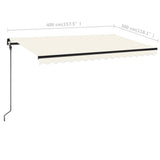Manual Retractable Awning with LED 400x300 cm Cream