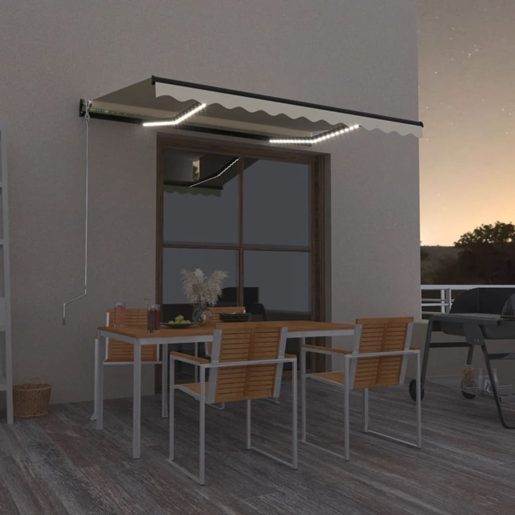 Manual Retractable Awning with LED 400x300 cm Cream
