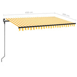 Manual Retractable Awning with LED 450x300 cm Yellow and White - Close-Up Angle