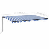 Manual Retractable Awning with LED 500x300 cm Blue and White - Close-Up Angle